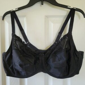 1st & Curve Size 42 DD Black Embroidered Bra Underwire Back Closure Non padded